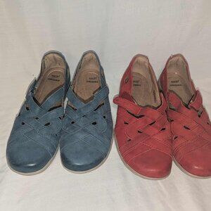 New 2 Pair Earth Origins Leather Red Blue Flats size 9